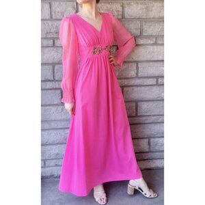 1970s Barbie Pink Rose Maxi Dress